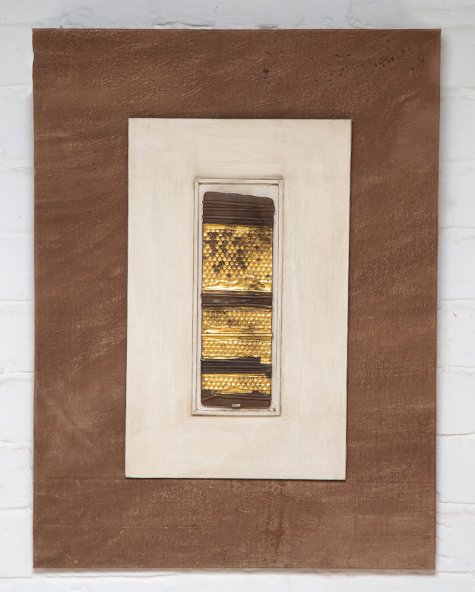 Honey Comb Lace Triptych (small) - wax, inclusions, clay pigment, water gilded 23.5ct 42cm x 25cm - Sally Alexander
