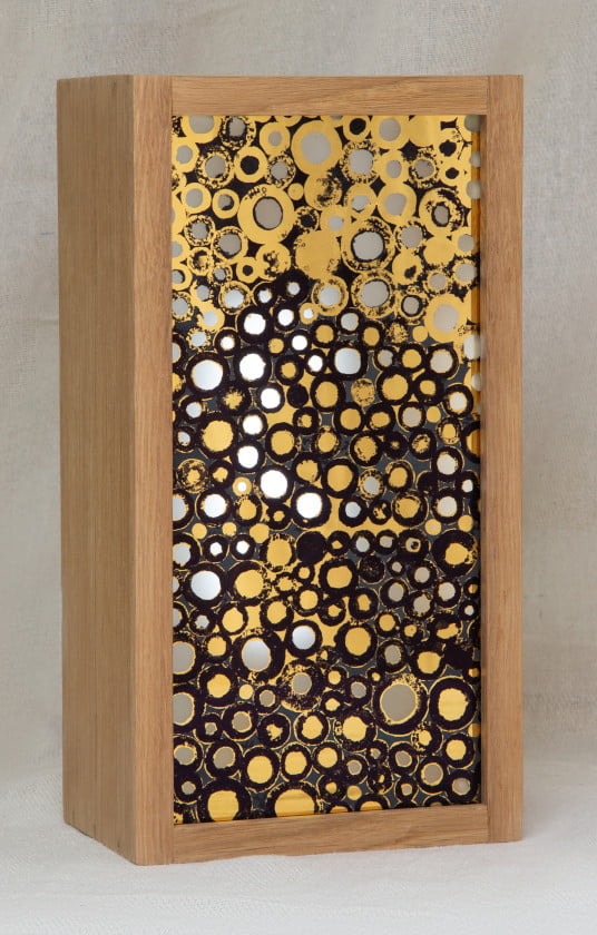 Bee Light Box (prototype) - glass gilding, reclaimed oak surround 32cm x 17cm x 12cm - Sally Alexander