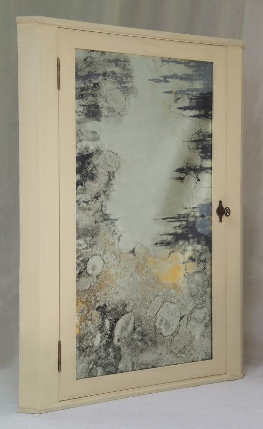 Wylye Corner Cabinet - glass gilding, colouration, mulberry tissue paper - Sally Alexander