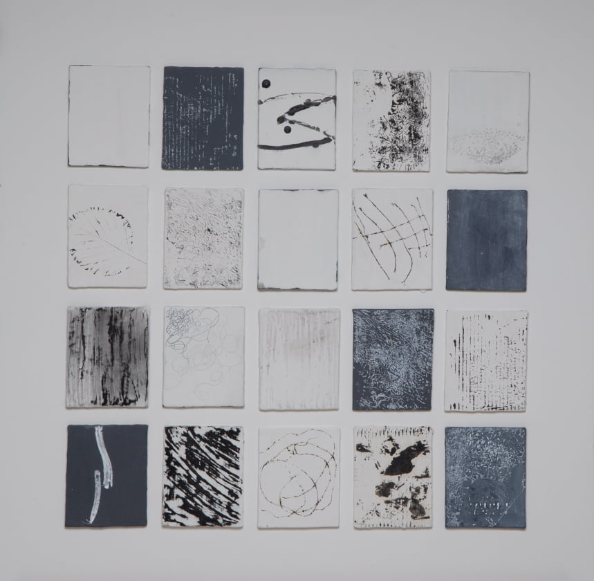 Notes on a Landscape - gesso, clay, ink 61cm x 61cm - Sally Alexander